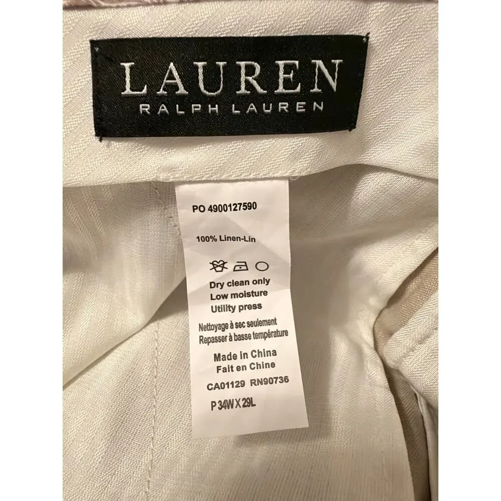 Ralph Lauren Men’s Size 34 X 29 Tan Khaki 100% Linen Pants New